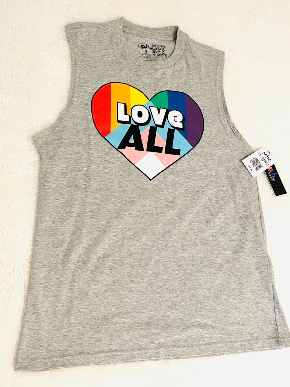 The Phluid Project Gray Tank Top with Rainbow Heart "Love All"